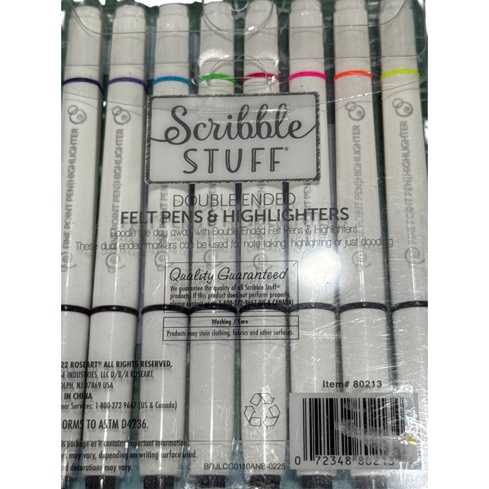 Scribble Stuff 8-Pack Double-Ended Felt Pens & Highlighters Bleed or Smear Resis - Picture 4 of 9